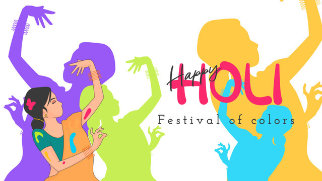 Happy Holi festival, flat vector illustration