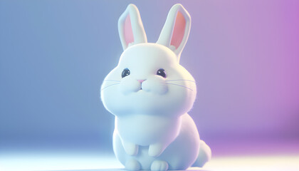 Hand drawn cute bunny sitting, gradient background