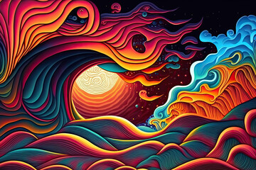 Psychedelic wave abstract tunnel Generative AI