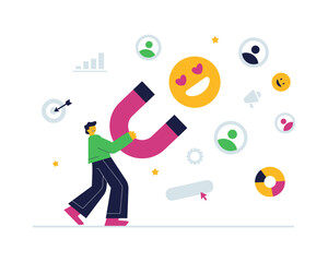 The concept of a lead magnet. A metaphor for attracting new customers and successful targeting.