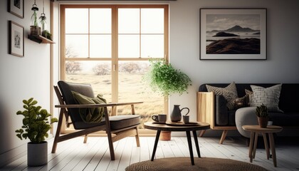 Interior with armchair and coffee table. generative ai


