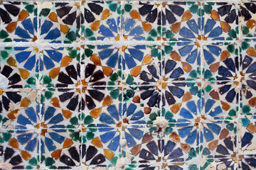 Arabic design traditional ornamental tiles in blue grann and yellow