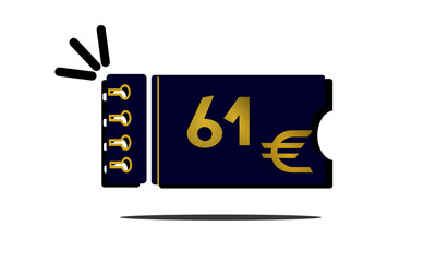 61 euro, sixty one euro golden number on blue coupon
