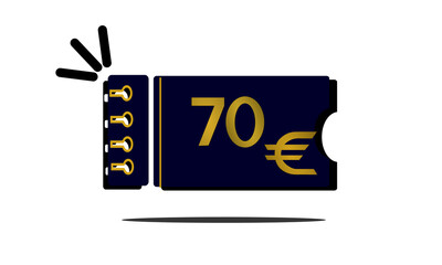 70 euro, seventy euro golden number on blue coupon