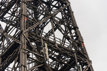 The wodden antenna tower od the Radio Station from the middle od the 1930s. Transmission tower (one od the highest wooden construction on the world). Close-up of the structure