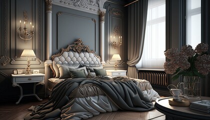 rendering of an elegant bedroom generative ai