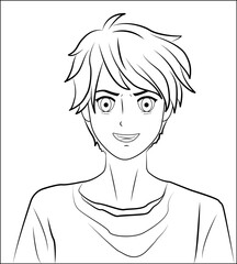 Young man manga anime. The guy from the anime is a black and white sketch.
