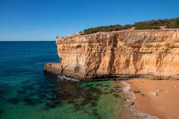 Fototapeta premium Landscape of the rocky beach in Albufeira - Portugal