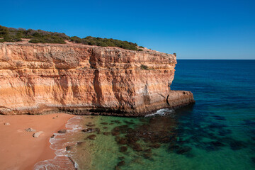 Fototapeta na wymiar Landscape of the rocky beach in Algavre area - Portugal