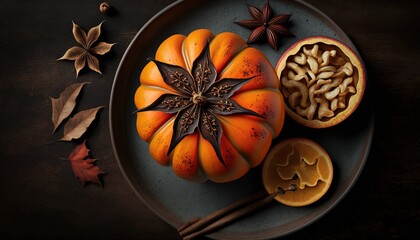 dry pumpkin with star anise on tray, Generative Ai