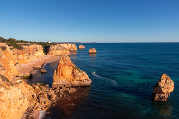 Fototapeta na wymiar Landscape of the rocky beach in Albufeira - Portugal