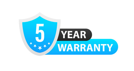 5 year warranty icon, blue, two-year warranty, promotion. Vector illustration