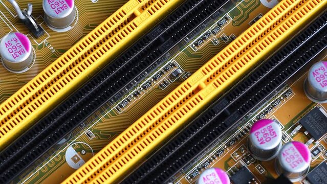 Close up and detail of the DDR Memory slot on modern PC Motherboard.