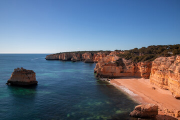 Fototapeta na wymiar Landscape of the rocky coast of Albufeira Algarve - Portugal