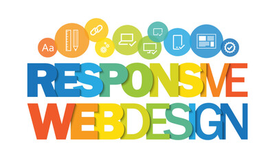 RESPONSIVE WEB DESIGN colorful typography banner with icons