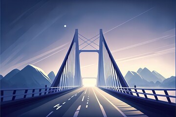 Fototapeta na wymiar Bridge flat illustration created with Generative AI 