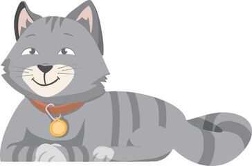 Fototapeta premium Happy gray striped cat. Smiling cartoon character