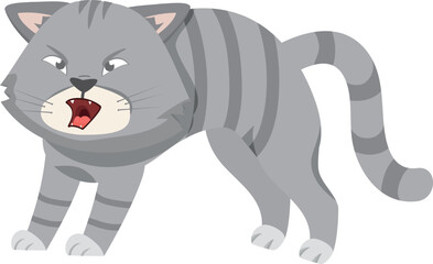 Fototapeta na wymiar Hissing cat. Cartoon angry or scared gray animal