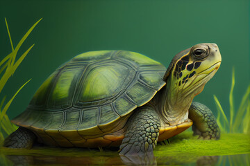 Fototapeta premium In aller Ruhe: Eine Schildkröte genießt das Grün - Generative Ai
