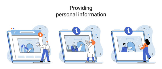 Providing personal information, report your income, claim documents concepts set with person submits reply to inspector. Employer form, earnings statement documents, Tax filing inspector and taxpayer