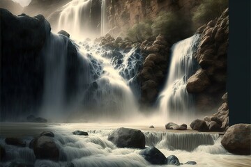 Landscape with waterfall created with Generative AI 