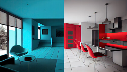 Modern interior design Red Pantone Honeydew