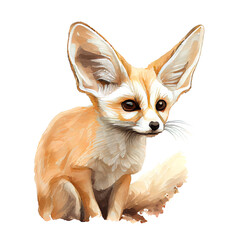 Cute fennec fox. Adorable baby animal art. Watercolor illustration created with Generative Ai technology