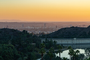 Sunset over West Los Angeles and Hollywood Reservoir