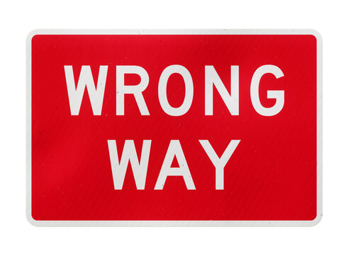 Wrong Way road sign isolated on transparent background. 3D rendering