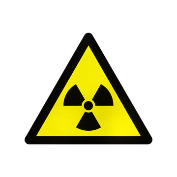 Nuclear radiation yellow and black warning symbol isolated on transparent background. 3D rendering