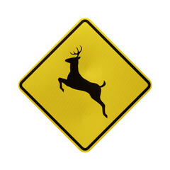 Deer American warning road sign isolated on transparent background. 3D rendering