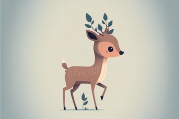Naklejka premium Cute deer flat illustration created with Generative AI 