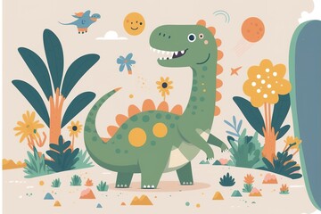 Obraz premium Cute dinosaur created with Generative AI 