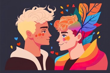 Cute couple of gay lovers flat illustration created with Generative AI 