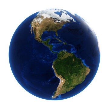 Detailed earth globe centered on the Americas isolated on transparent background. Elements of this image furnished by NASA. 3D rendering