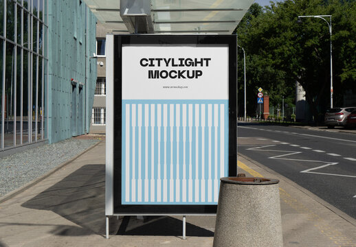 City light on a Bus Stop PSD Mockup