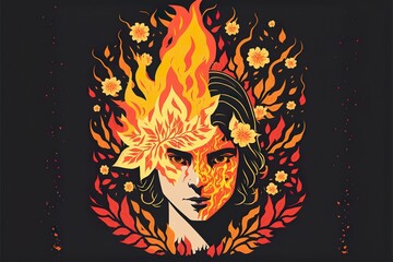 Fire elemental flat illustration created with Generative AI 