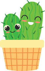 Kawaii succulent character. Smiling face cactus in pot