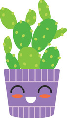 Green cacti character. Kawaii face suculent smiling