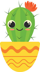 Smiling cacti. Cute cartoon succulent. Kawaii houseplant