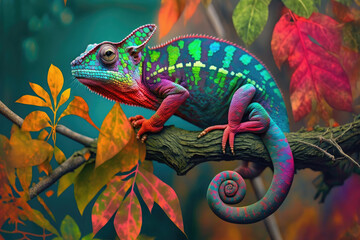 chameleon on a tree, background of the jungle, generative AI