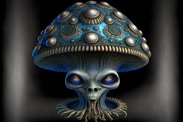 Alien mushroom fictional character created with Generative AI 