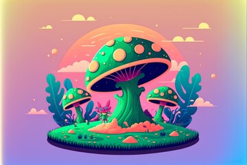 Alien mushroom. Fictional character flat illustration created with Generative AI 