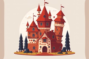 Obraz premium Castle flat illustration created with Generative AI 