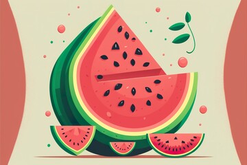 Watermelon flat illustration created with Generative AI 