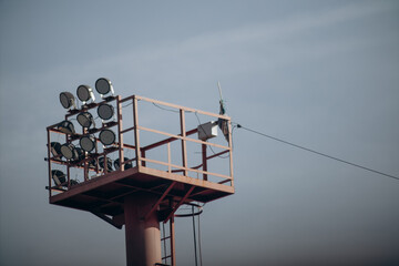 Searchlights against the sky
