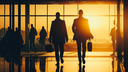 Silhouettes of Business People Walking in an Airport