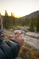 Man Drinking Coffee In The Backcountry in Lake Tahoe