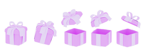 3d set gift boxes open and closed Set with red ribbon bow isolated Icon for birthday or wedding banners 3d render illustration flying modern holiday surprise box