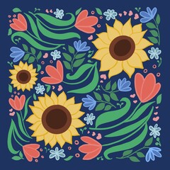 Cheery Sunflower and Tulip Square Design 